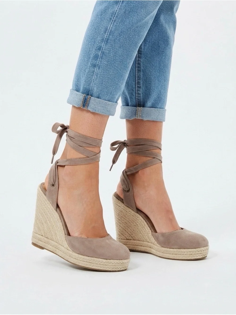 [Steve Madden] Taupe Lace Up Espadrille Wedges